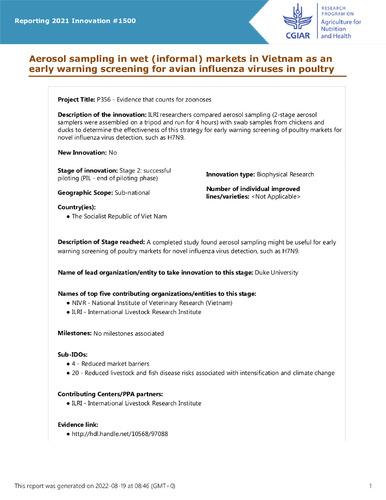Aerosol sampling in wet (informal) markets in Vietnam as an early warning screening for avian influenza viruses in poultry