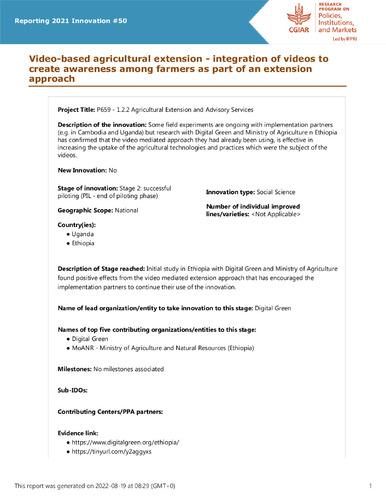 Video-based agricultural extension - integration of videos to create awareness among farmers as part of an extension approach