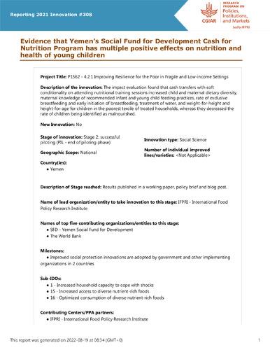 Evidence that Yemen’s Social Fund for Development Cash for Nutrition Program has multiple positive effects on nutrition and health of young children