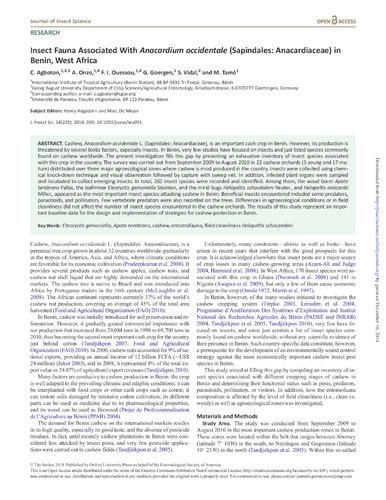 Insect fauna associated with Anacardium occidentale (Sapindales: Anacardiaceae) in Benin, West Africa