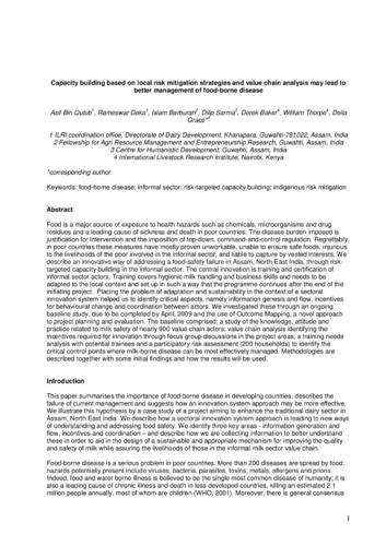 Capacity building based on local risk mitigation strategies and value chain analysis may lead to better management of food-borne disease.