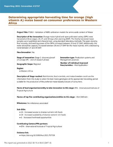 Determining appropriate harvesting time for orange (high vitamin A) maize based on consumer preferences in Western Africa