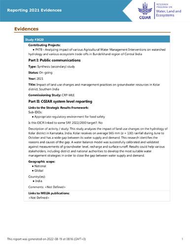 Impact of land use changes and management practices on groundwater resources in Kolar district, Southern India