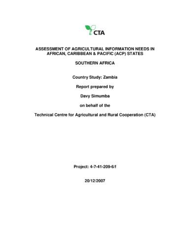 Assessment of Agricultural information needs in African, Caribbean & Pacific (ACP) States: Country Study: Zambia