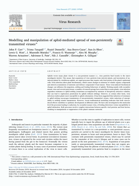 Modelling and manipulation of aphid-mediated spread of non-persistently transmitted viruses