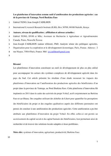 Innovation platforms as a tool for improving agricultural production: The case of Yatenga province, northern Burkina Faso