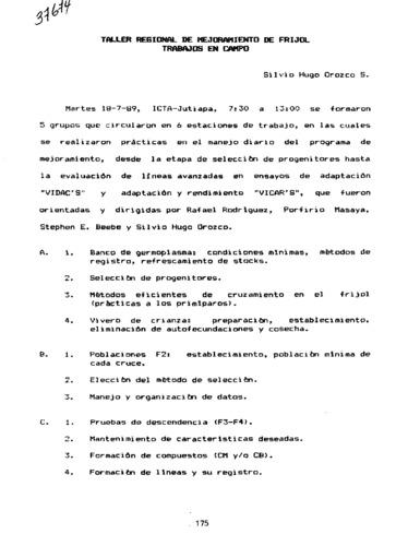 Taller regional de mejoramiento de frijol. Trabajos en campo