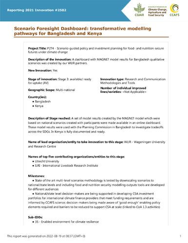 Scenario Foresight Dashboard: transformative modelling pathways for Bangladesh and Kenya