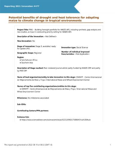 Potential benefits of drought and heat tolerance for adapting maize to climate change in tropical environments