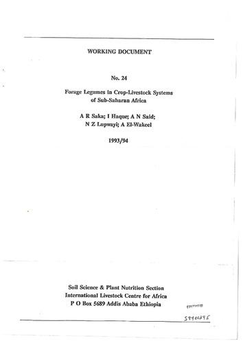 Forage legumes in crop-livestock systems of sub-Saharan Africa
