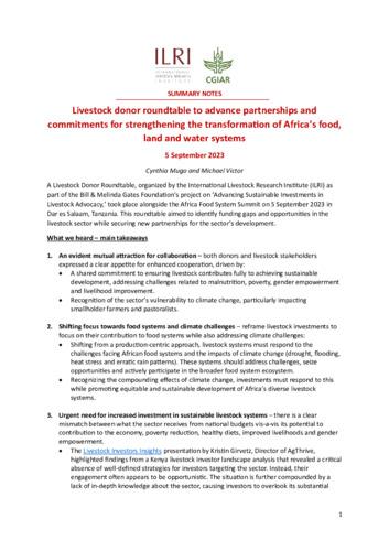 Livestock donor roundtable to advance partnerships and commitments for strengthening the transformation of Africa’s food, land and water systems