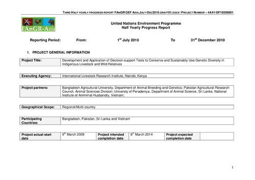 Development and application of decision-support tools to conserve and sustainably use genetic diversity in indigenous livestock and wild relatives: Third half yearly progress report, July 1, 2010 - December 31, 2010