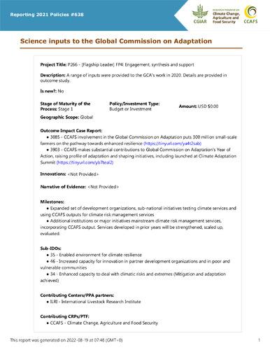 Science inputs to the Global Commission on Adaptation