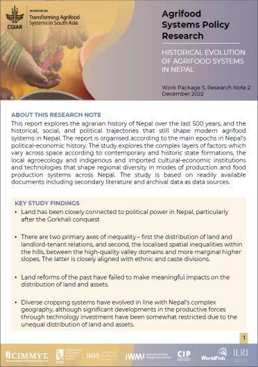 Agrifood systems policy research: historical evolution of agrifood systems in Nepal