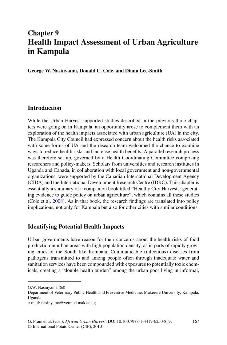 Health impact assessment of urban agriculture in Kampala