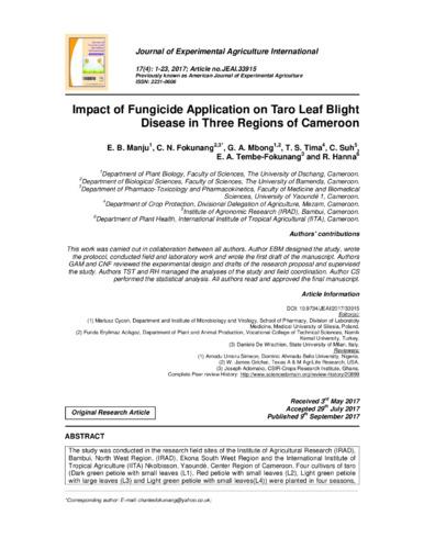 Impact of fungicide application on taro leaf blight disease in three regions of Cameroon