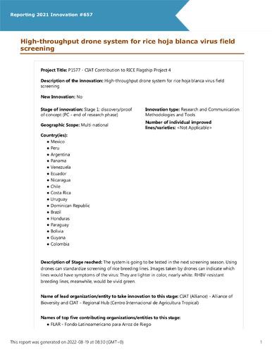 High-throughput drone system for rice hoja blanca virus field screening