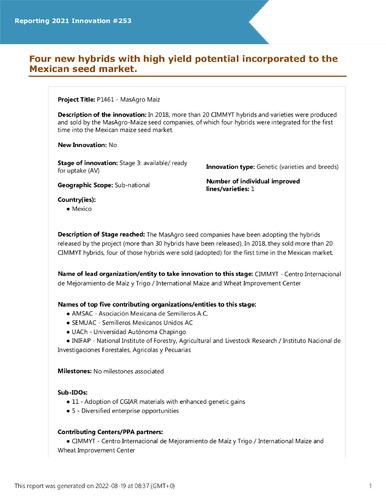 Four new hybrids with high yield potential incorporated to the Mexican seed market.