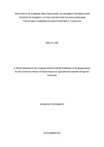 Influence of farmer organizations as a market information system on market access and income of smallholder vegetable farmers in Babati District, Tanzania