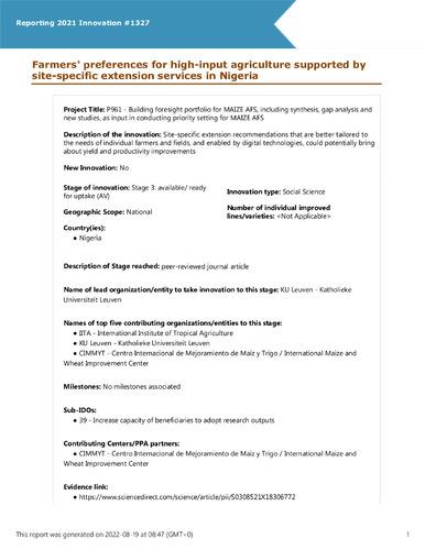 Farmers' preferences for high-input agriculture supported by site-specific extension services in Nigeria