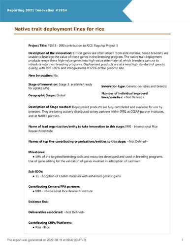 Native trait deployment lines for rice