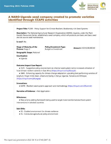 A NARO-Uganda seed company created to promote varieties identified through CCAFS activities