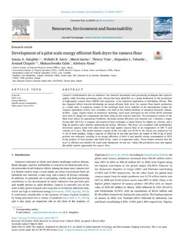 Development of a pilot scale energy efficient flash dryer for cassava flour