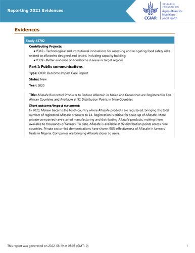 Aflasafe Biocontrol Products to Reduce Aflatoxin in Maize and Groundnut are Registered in Ten African Countries and Available at 92 Distribution Points in Nine Countries