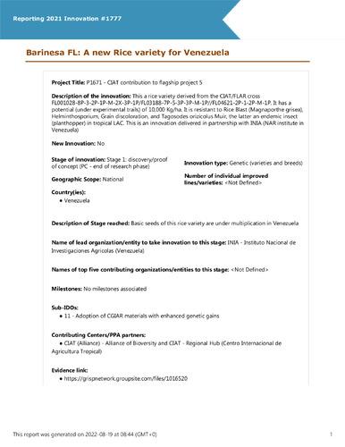 Barinesa FL: A new Rice variety for Venezuela