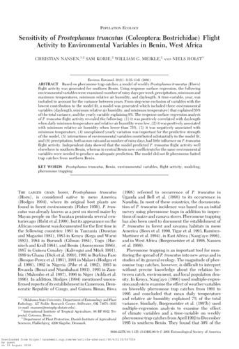 Sensitivity of Prostephanus truncatus (Horn) (Coleoptera:Bostrichidae) flight activity to environmental variables in Benin, West Africa