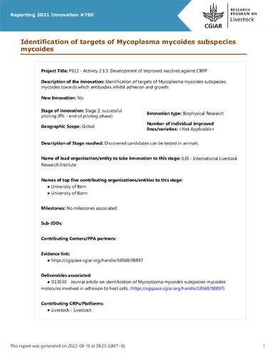 Identification of targets of Mycoplasma mycoides subspecies mycoides