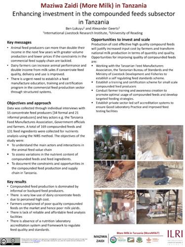 Enhancing investment in the compounded feeds subsector in Tanzania