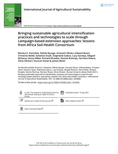Bringing sustainable agricultural intensification practices and technologies to scale through campaign-based extension approaches: lessons from Africa Soil Health Consortium