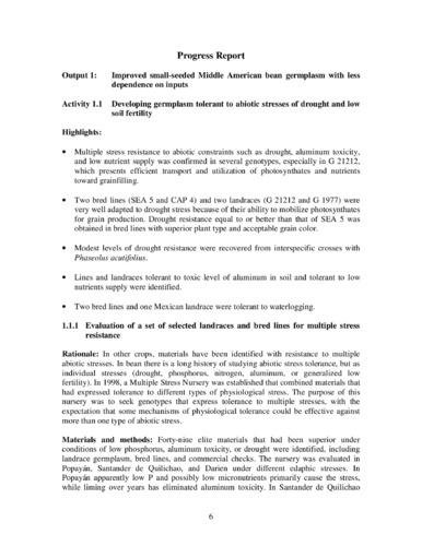 Improved small-seeded middle American bean germplasm with less dependence on inputs: Output 1