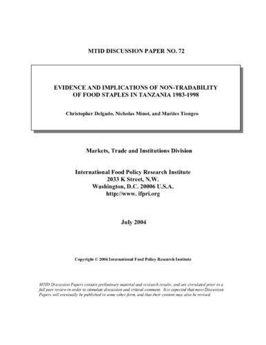 Evidence and implications of non-tradability of food staples in Tanzania 1983-1998
